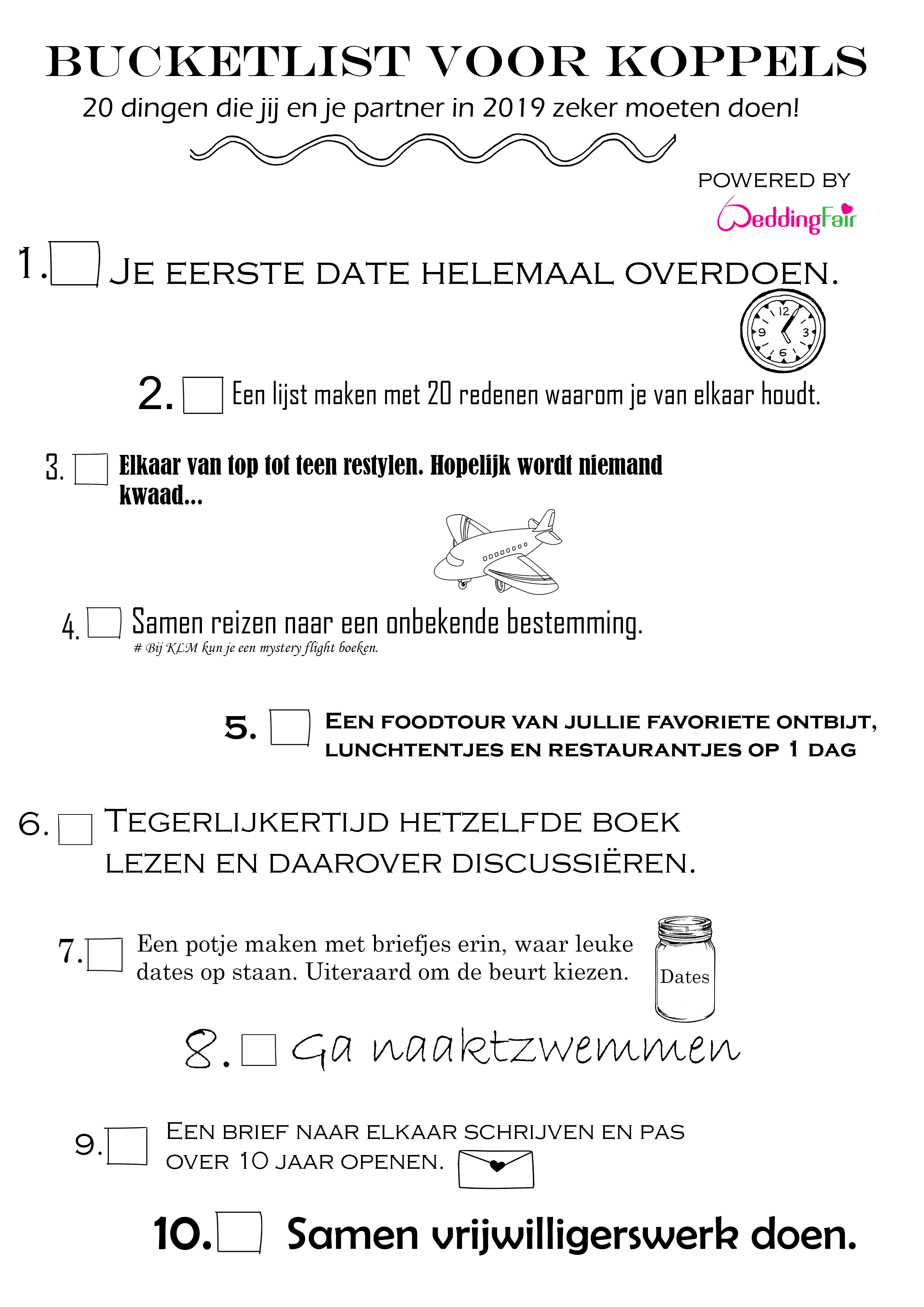 Bucketlist voor koppels WeddingFair